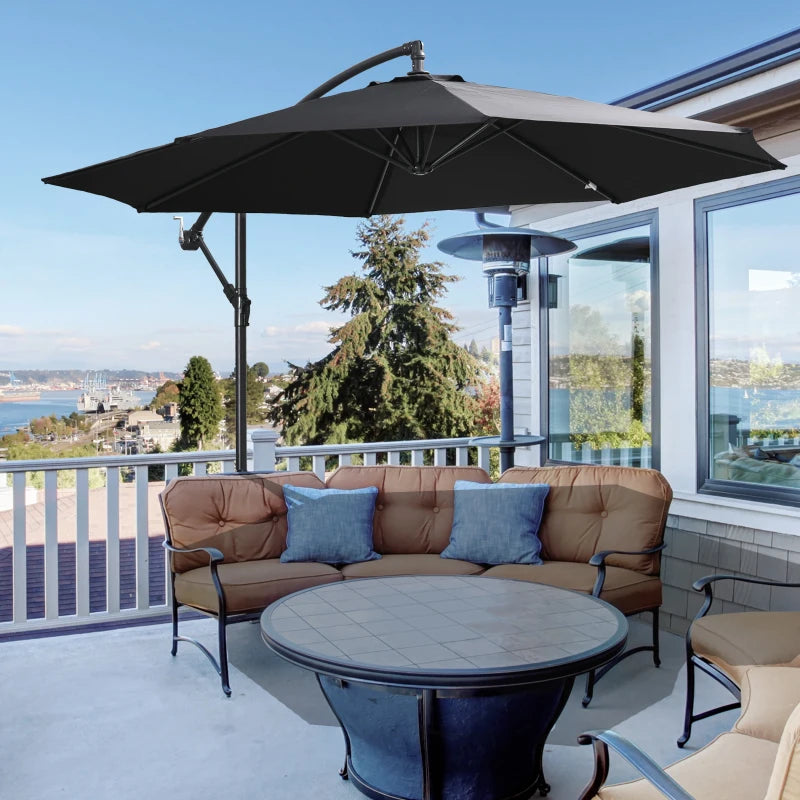 9.7ft Offset Patio UmbrellaCantilever Parasol with Crank Handle, 8 Ribs and Cross Base for Outdoor, Sun Shade, Black