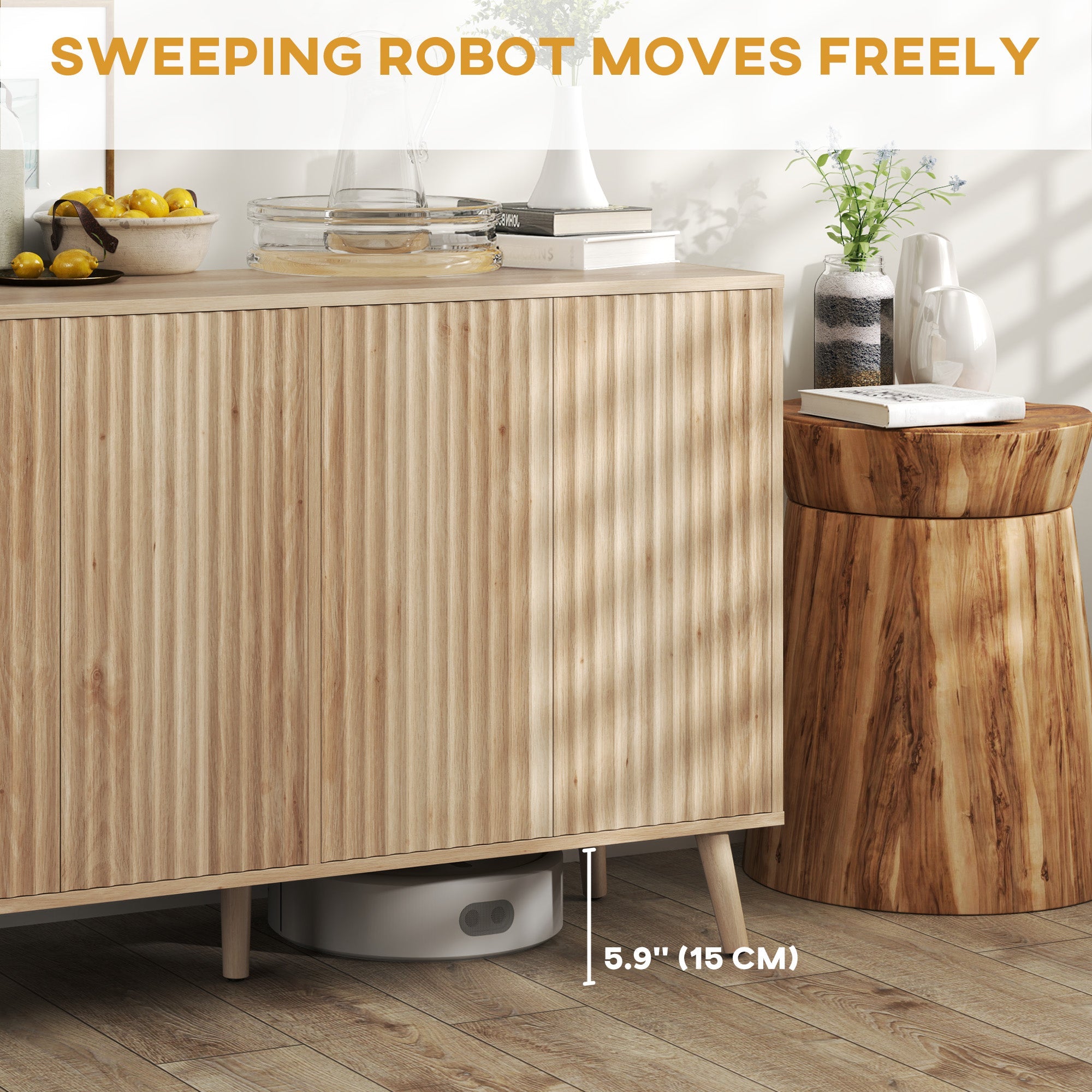 HOMCOM Buffet Cabinet with Storage Modern Fluted Sideboard with Adjustable Shelves Wood Legs for Dining Room Living Room Oak 