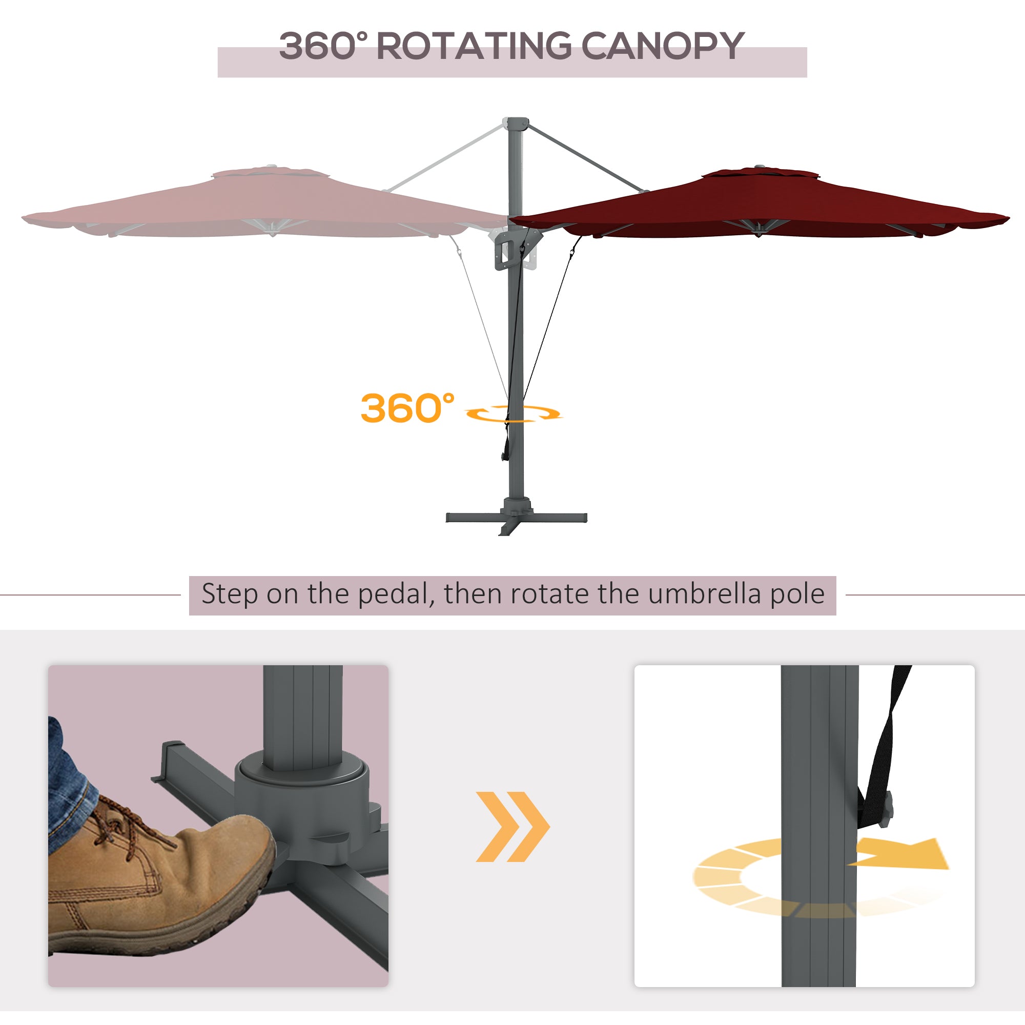 Outsunny 13 FT Red Cantilever Umbrella Aluminum Offset Outdoor Umbrella with 360° Rotation & Tilt 