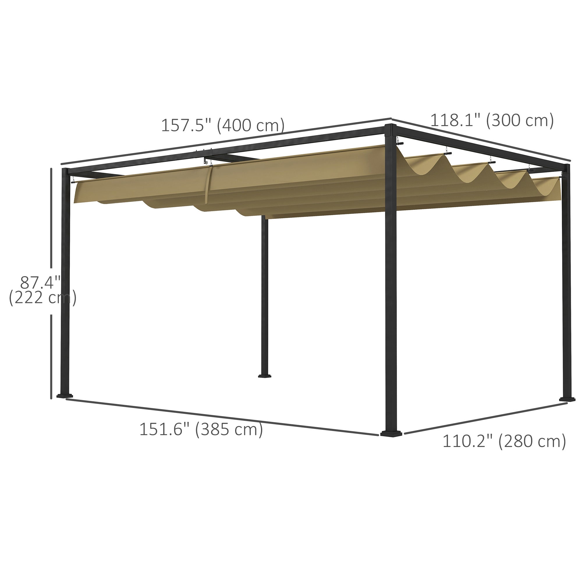 Outsunny 13' x 10' Patio Pergola with Retractable Canopy, Outdoor Sun Shelter, Yard Shade, Khaki 
