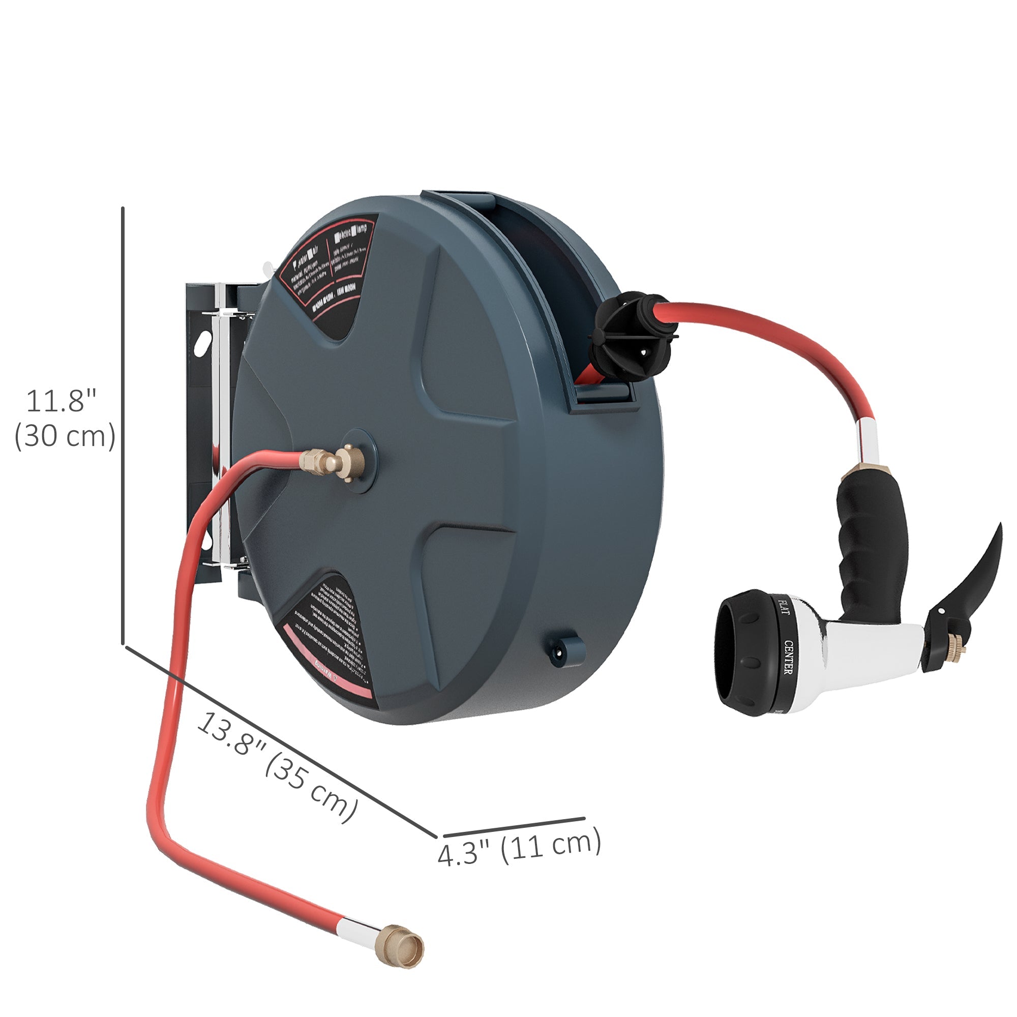 Outsunny 1/2" 49ft Retractable Hose Reel with 8 Pattern Hose Nozzle, Any Length Lock, Auto Rewind System & 180° Swivel Bracket 
