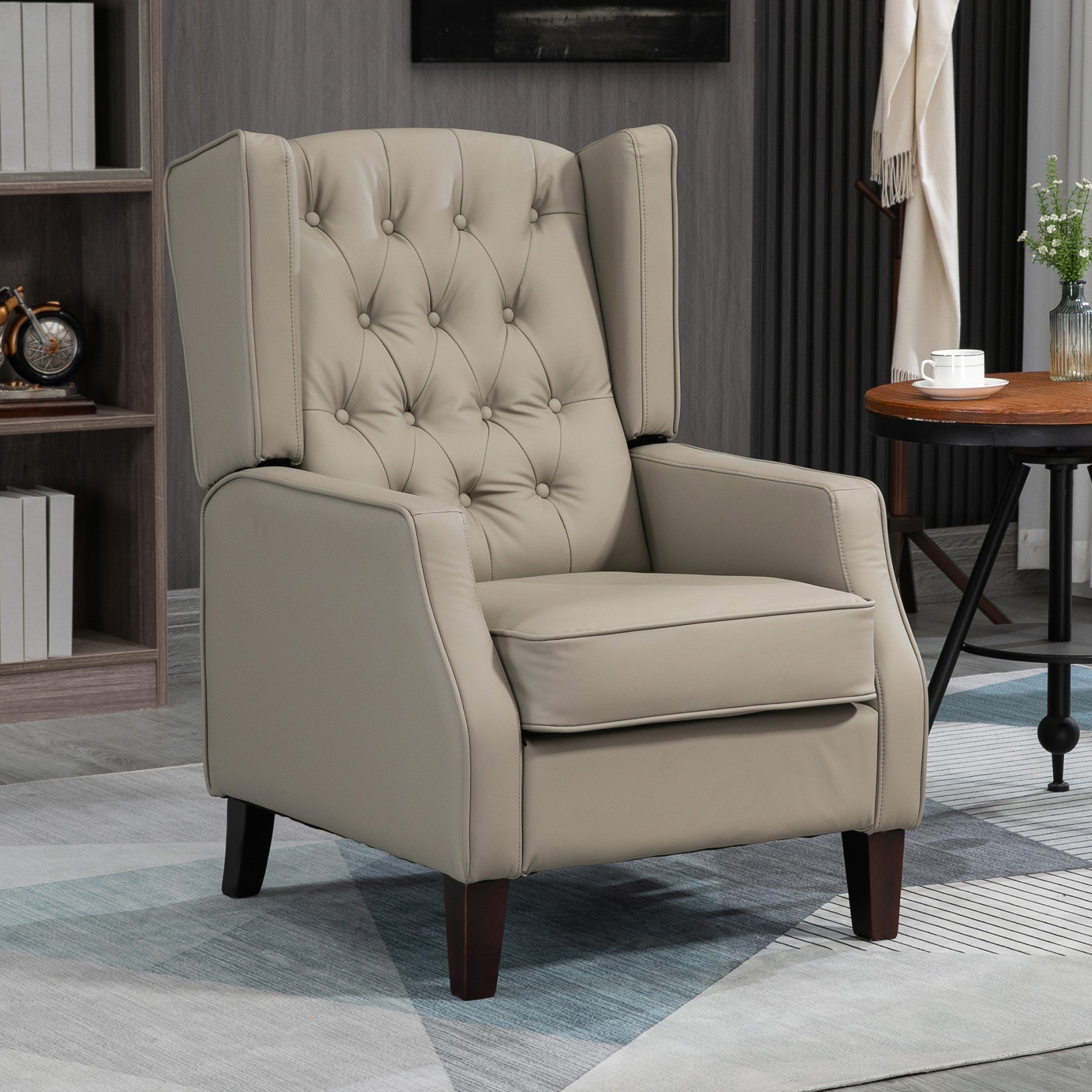 HOMCOM Faux Leather Armchair, Modern Accent Chair with Thick Padding for Living Room, Bedroom, Home Office, Khaki 
