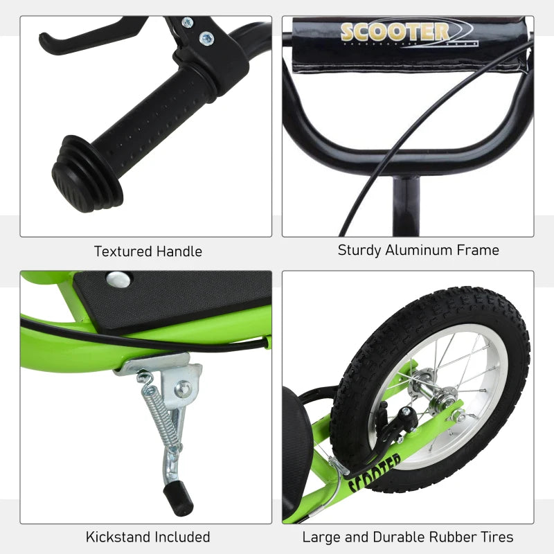 Aosom Kids Scooter with Adjustable Handlebar, Youth Kick Scooter with Dual Brakes, Inflatable Wheels, for Age 5+, Green