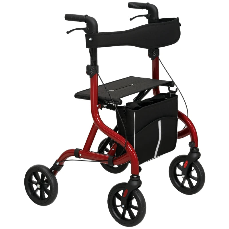 Foldable Rollator Walker with Seat for Seniors, Lightweight Rolling Walker with Adjustable Handles, Red