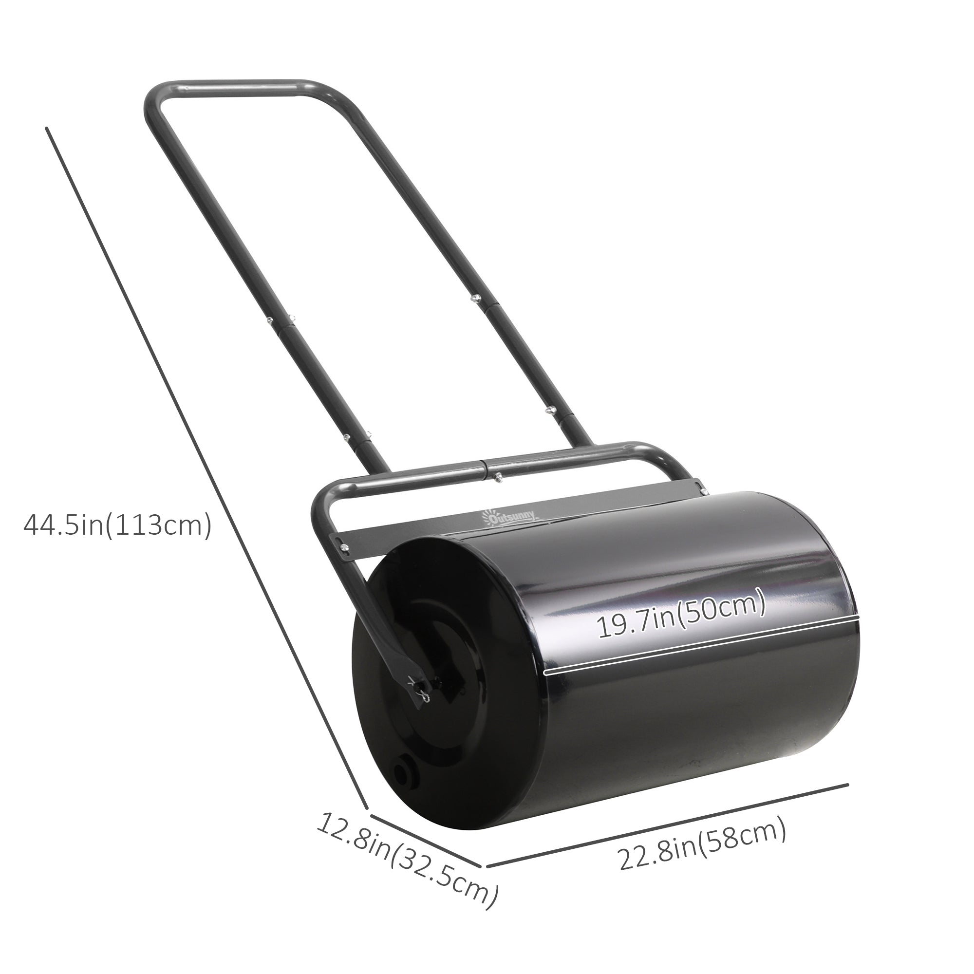 Outsunny 20" Heavy Duty Lawn Roller - Push/Tow Behind, Black, for Sod & Grass Flattening with 10gal Water/136lbs Sand 