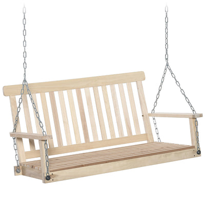 Outsunny 2-Seater Patio Swing Chair: Slatted Fir Wood Design with Hanging Chains, Natural Finish 