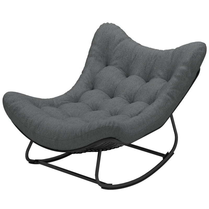 Outdoor Rocking Chair, Oversized Patio Egg Chair with Padded Cushion, Rattan Wicker for Indoor, Backyard, Dark Grey