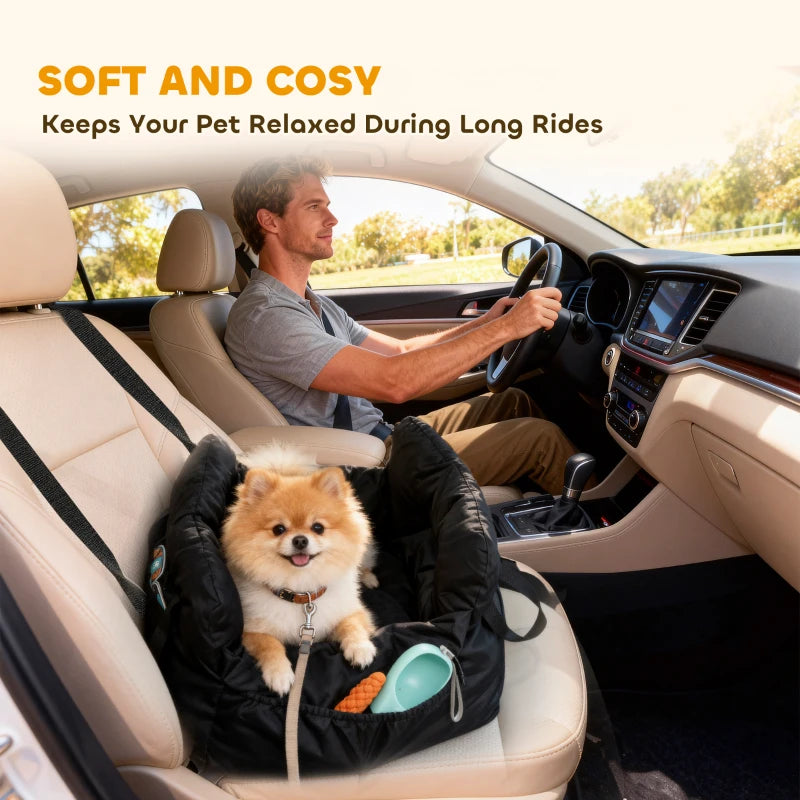 Dog Car Seat for Small Pets, Dog Booster Car Seat with Cushion and Storage Pockets, Machine Washable, Black
