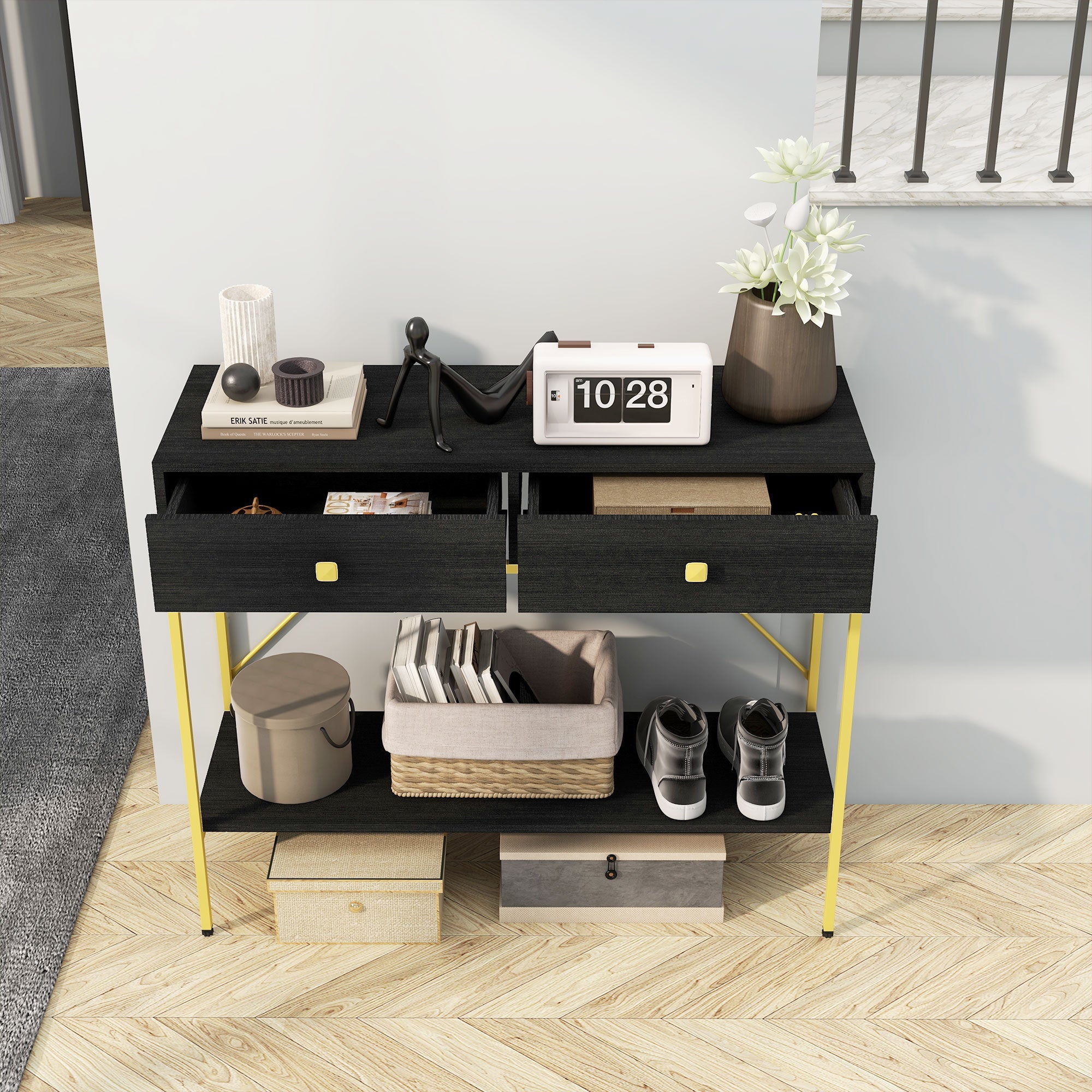 HOMCOM Hallway Console Table Entryway 2 Drawers Storage Shelf Living Room Bedroom Black 