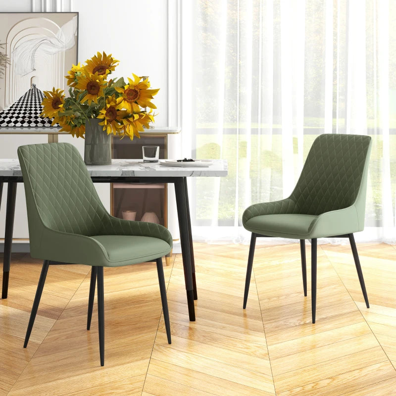 Upholstered Kitchen Chairs, Modern Dining Chairs Set of 2 with Diamond Tufting and Steel Legs for Dining Room, Green