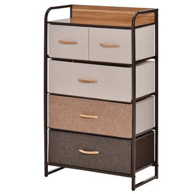HOMCOM Dresser for Bedroom with 5 Drawers, Chest of Drawers with Metal Frame, Fabric Dresser for Living Room, Multi-Coloured 