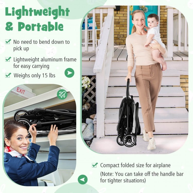 One-Hand Folding Portable Lightweight Baby Stroller with Aluminum Frame-Gray