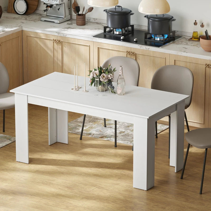 63" Kitchen Table for 4-6 People, Dining Table with Wood Effect for Dining Room, White