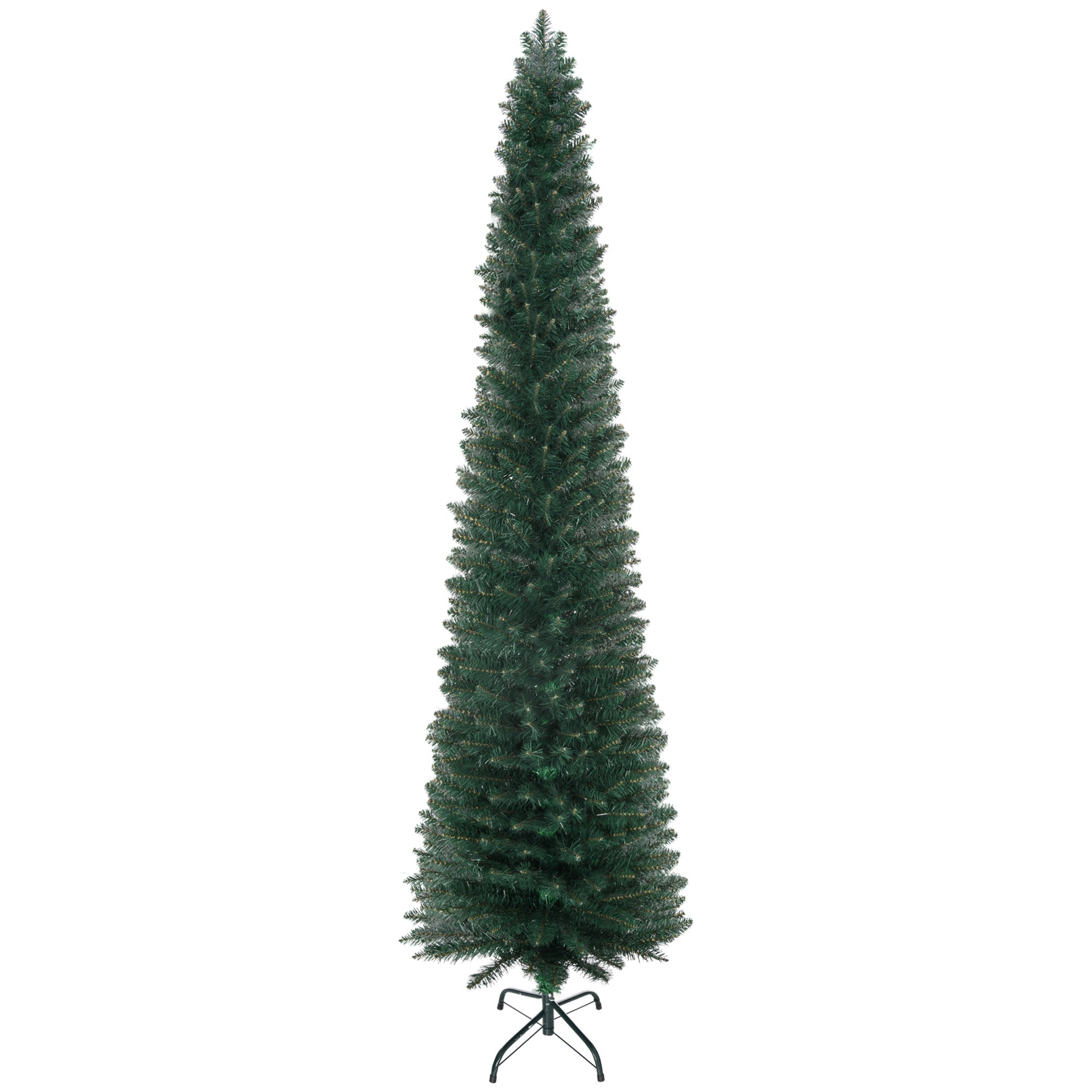HOMCOM 7FT Artificial Christmas Tree Xmas Pencil Tree Holiday Home Indoor Decoration with Foldable Black Stand for Party, Green 