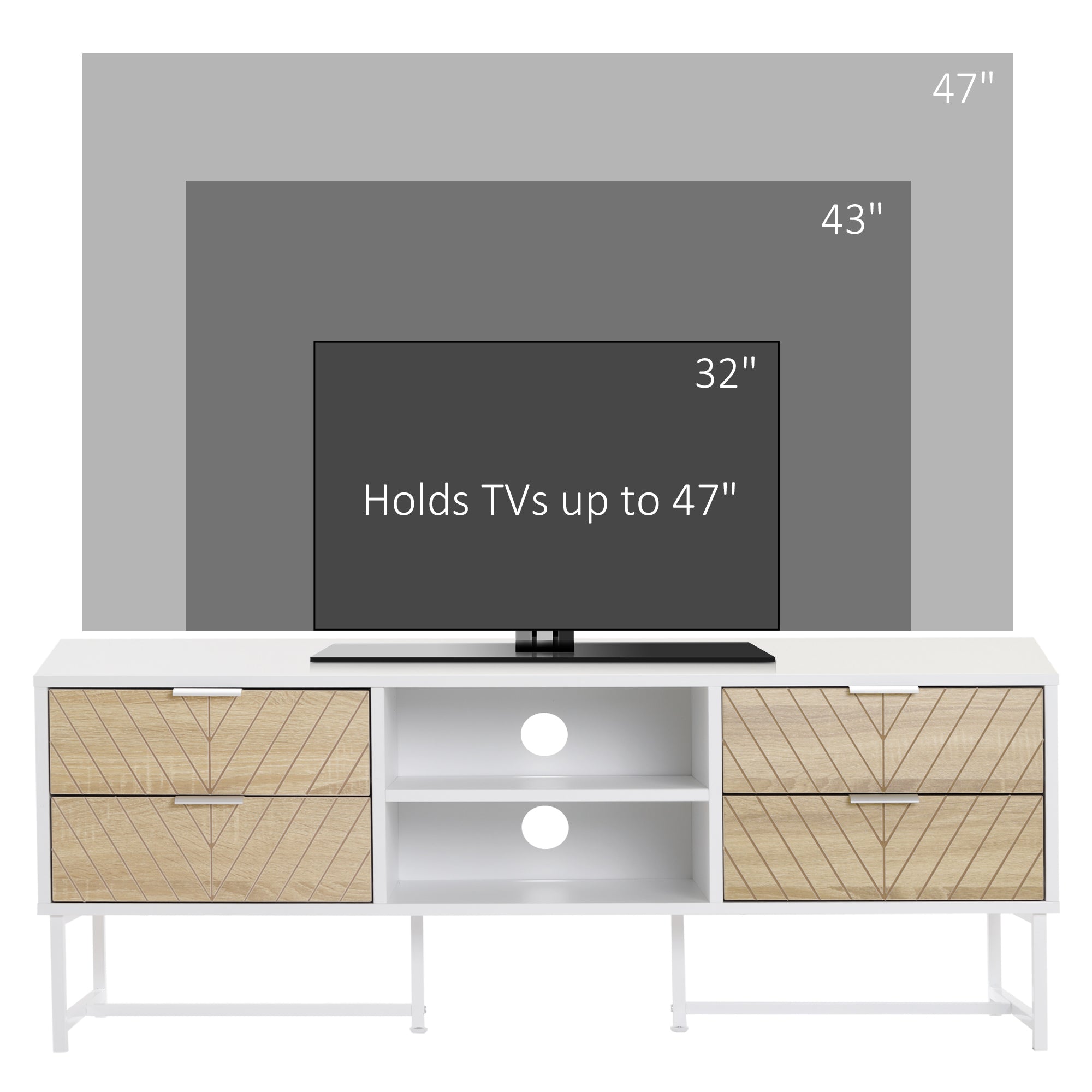 HOMCOM Modern TV Stand for TVs up to 60 Inches Media Entertainment Center Open Shelves Drawers White Wood 