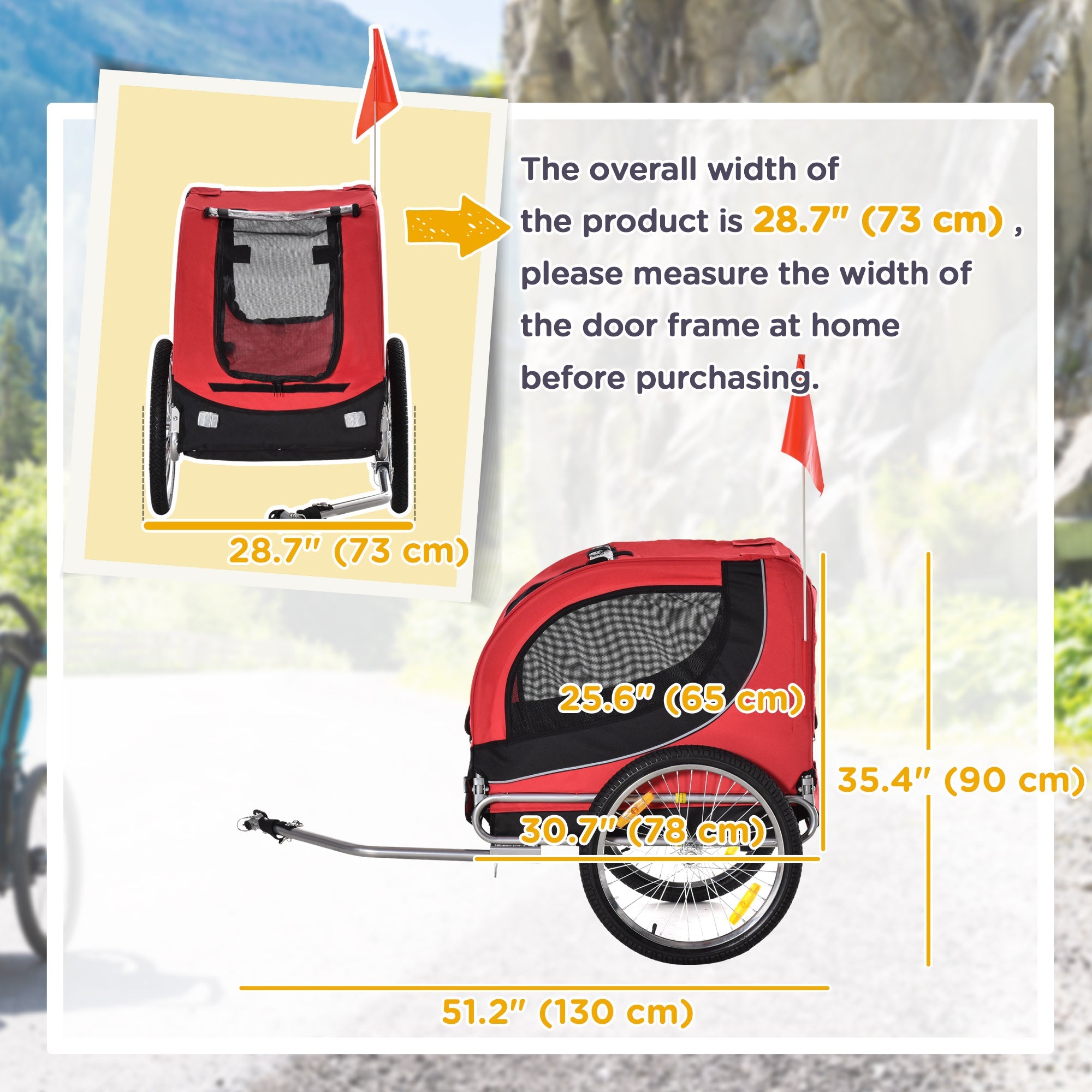 Aosom Dog Bike Trailer Foldable Pet Cart Bicycle Wagon Cargo Carrier Attachment for Travel with Safety Anchor Red 