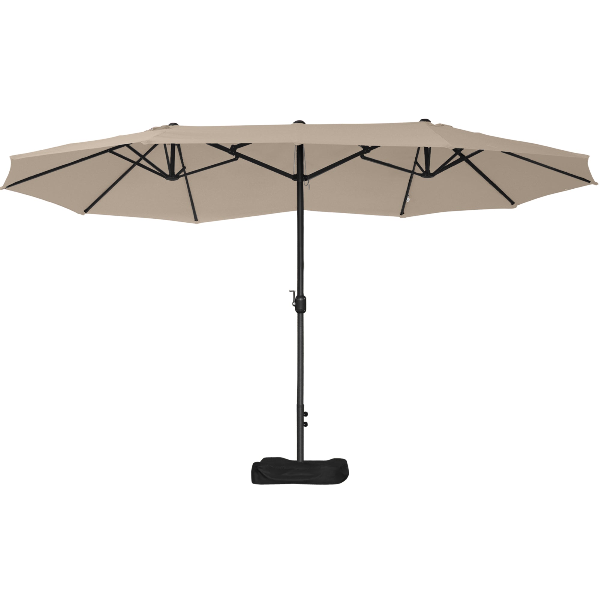 Outsunny 15' Outdoor Patio Umbrella with Twin Canopy Sunshade & Steel Table Umbrella with Lift Crank, Cross base, Sandbag, Khaki 