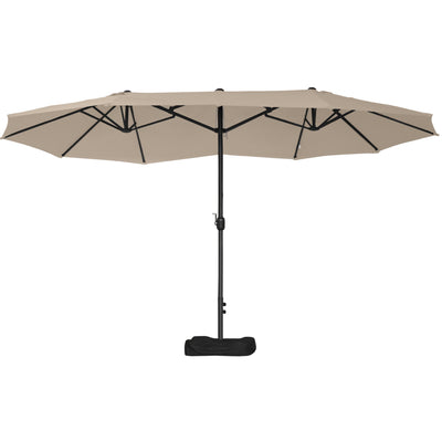 Outsunny 15' Outdoor Patio Umbrella with Twin Canopy Sunshade & Steel Table Umbrella with Lift Crank, Cross base, Sandbag, Khaki 