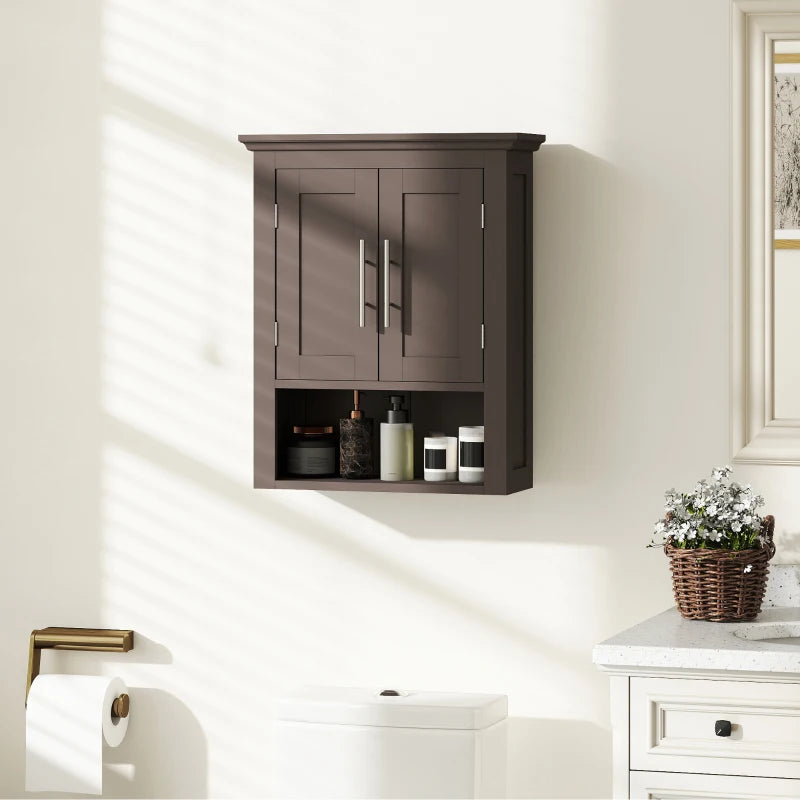 Bathroom Wall Cabinet, Medicine Cabinet, Toilet Storage Cabinet with Shelf for Living Room and Entryway, Brown