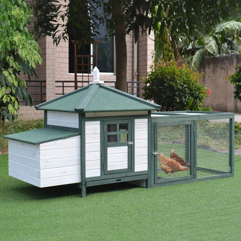 77" Chicken Coop Hen House Rabbit Hutch Poultry Cage Pen Outdoor Backyard with Nesting Box Run Green