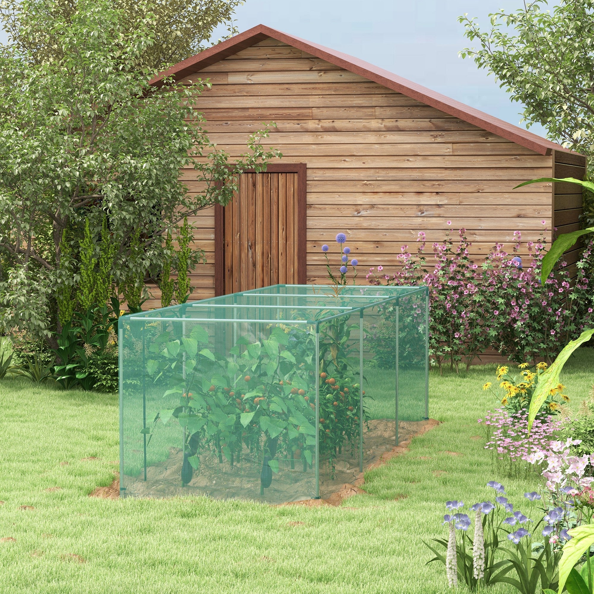 Outsunny Galvanized Steel Crop Cage, Plant Protection Tent with Zippered Door, 12' x 4', Green 
