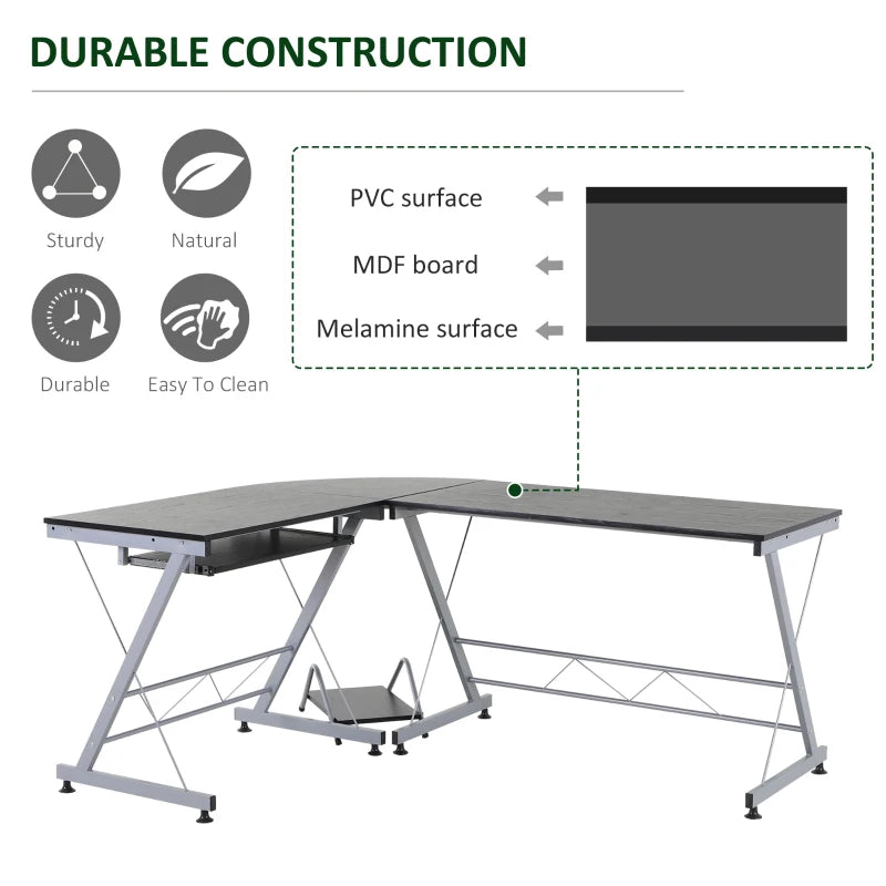 L-Shaped Computer Desk, Corner Table with Keyboard Tray for PC Laptop Desktop, Workstation Stand Home Office Furniture