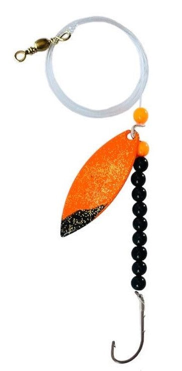 Solid Black Beads Willow Leaf Spinner – Orange Striper Blade Lure 