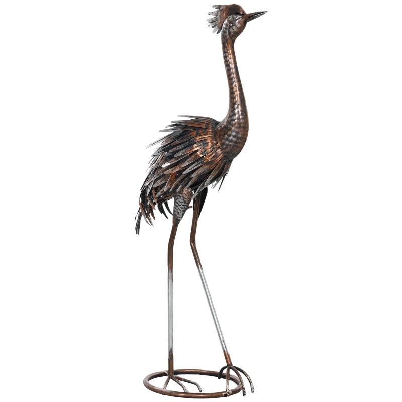 Garden Statue Heron Standing Lawn Sculpture Statue Ornament with Stakes for Lawn 12.2"W x 7.1"D x 28"H Silver Tone