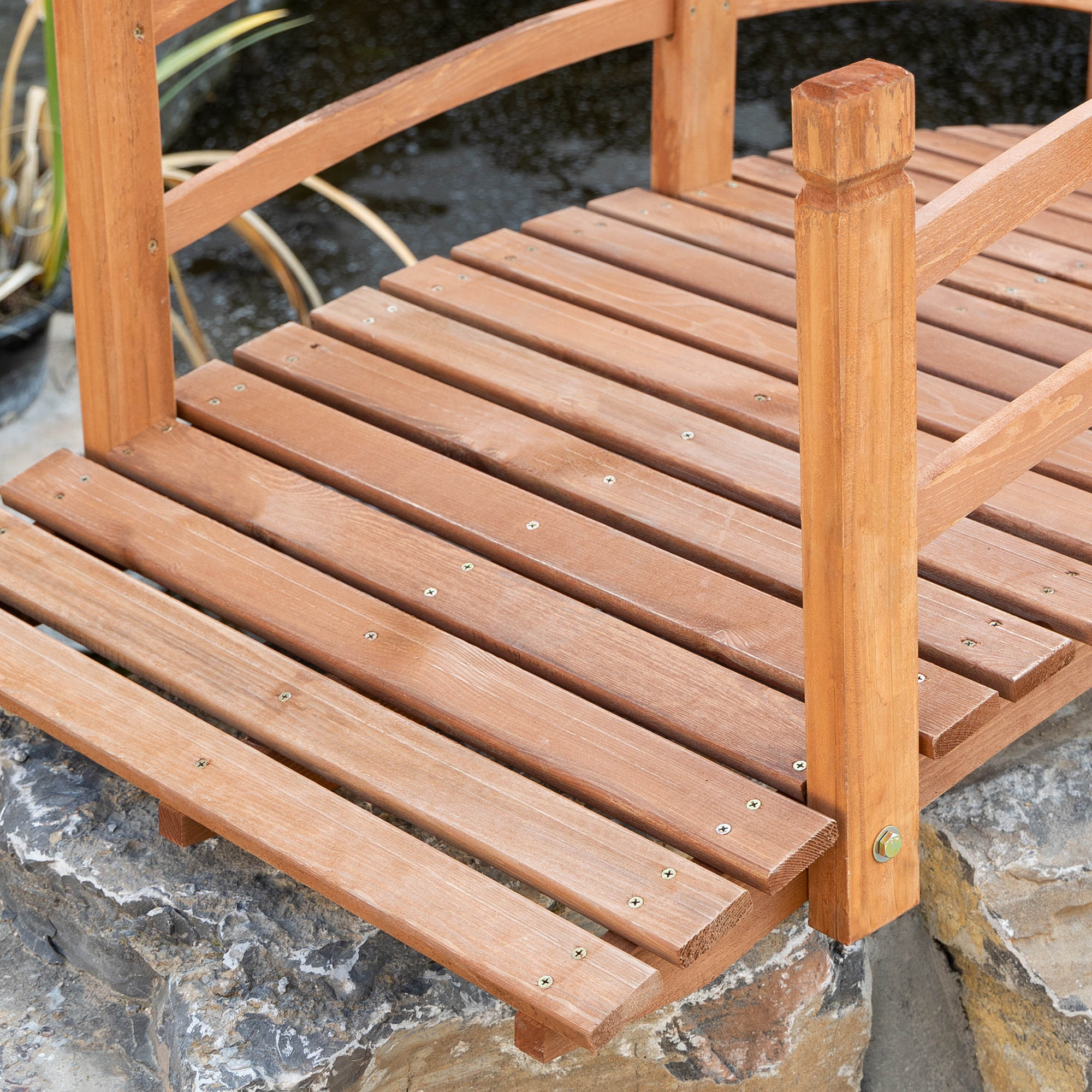 Outsunny 6FT Wooden Garden Bridge with Guardrails Classic Arc Footbridge for Stream Pond Walkway Outdoor Decor Orange 