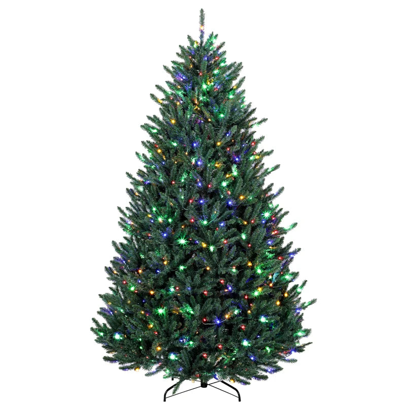 HOMCOM 7.5ft Prelit Christmas Tree, Colorado Blue Spruce, Easy Plug, Hinged Xmas Tree with Warm White & Multi-Color LED Lights