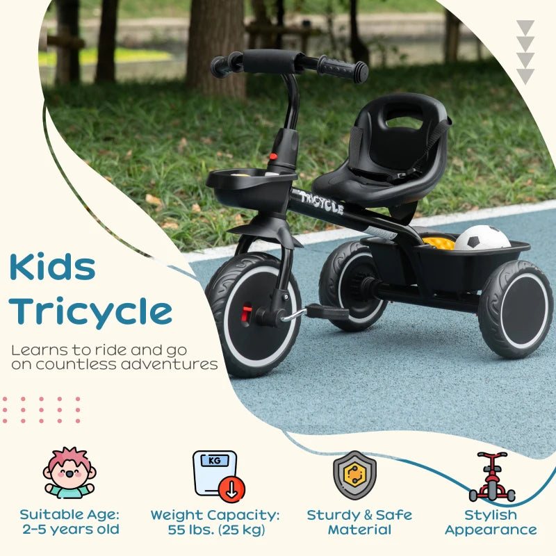 Qaba Tricycle for 2-5 Years Old, Toddler Bike with Adjustable Seat, Black