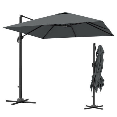 Outsunny 8 FT Aluminium Cantilever Patio Umbrella with 360° Rotation, Cross Base, Crank and Tilt for Garden, Patio, Dark Grey 