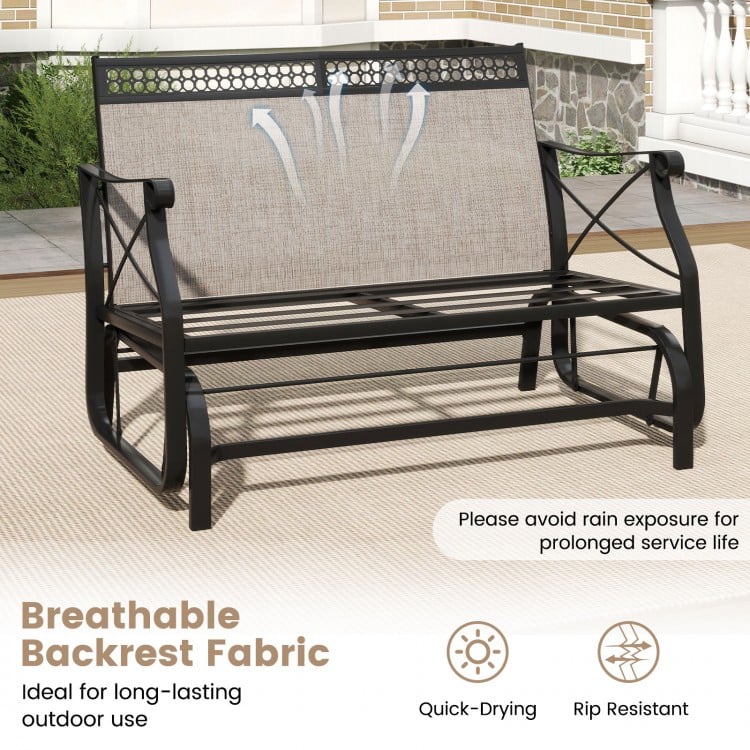 Outdoor 2-Person Glider Rocking Chair Loveseat with Thick Cushions and Metal Frame-Brown