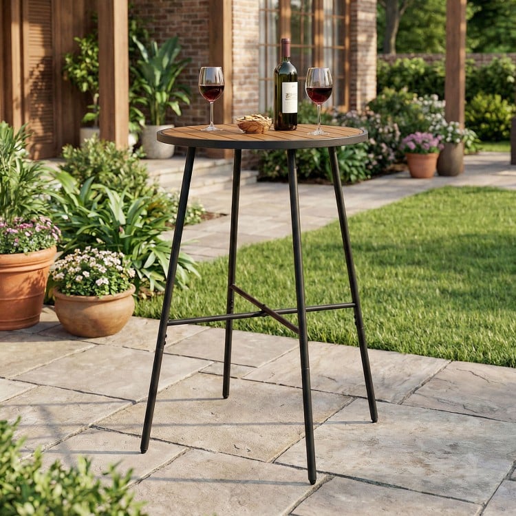 Outdoor Bar Table 41 inch Bar Height Patio Round Table with Acacia Wood Top and Metal Frame