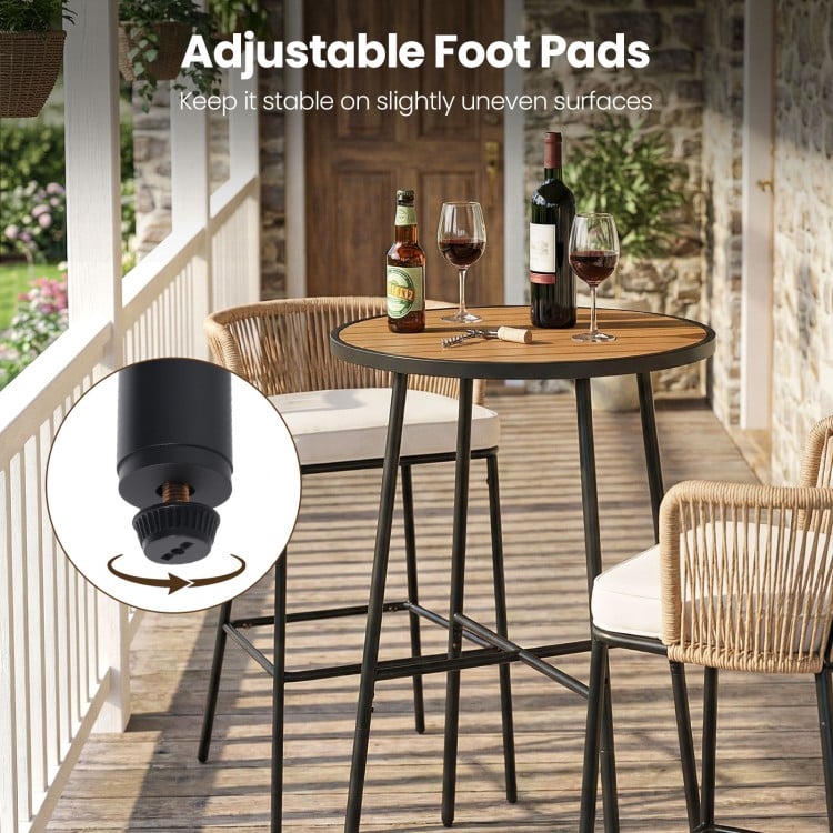 Outdoor Bar Table 41 inch Bar Height Patio Round Table with Acacia Wood Top and Metal Frame