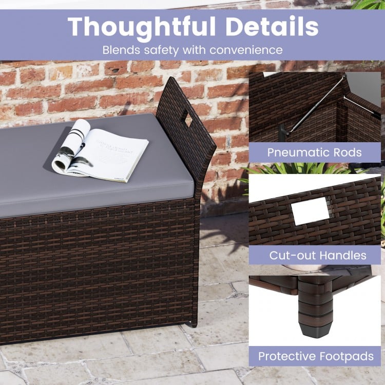 Outdoor Bench with Hand-woven PE Rattan Wicker and Side Handles-Gray