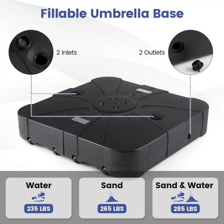 Outdoor Cantilever Umbrella Base Square Water and Sand Fillable Base-34 Inches