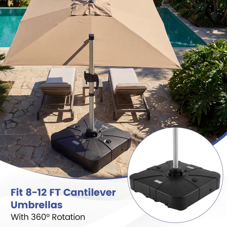Outdoor Cantilever Umbrella Base Square Water and Sand Fillable Base-35 Inches