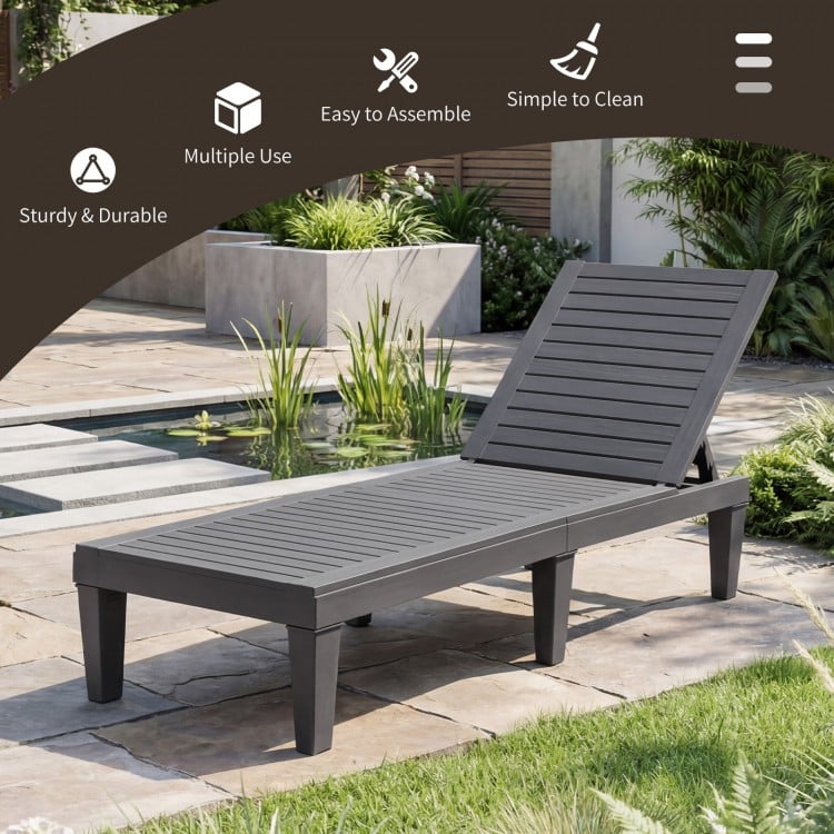 Outdoor Chaise Lounge Chair with 5 Positions Adjustable Backrest-Grey