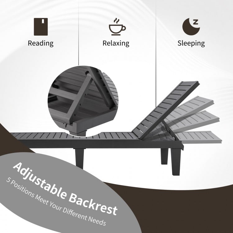 Outdoor Chaise Lounge Chair with 5 Positions Adjustable Backrest-Grey