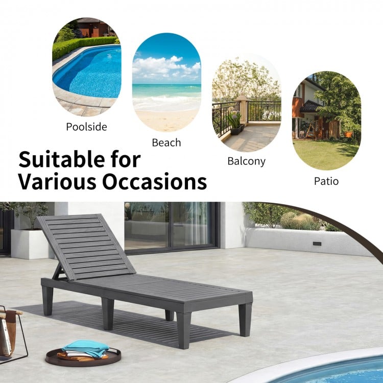 Outdoor Chaise Lounge Chair with 5 Positions Adjustable Backrest-Grey