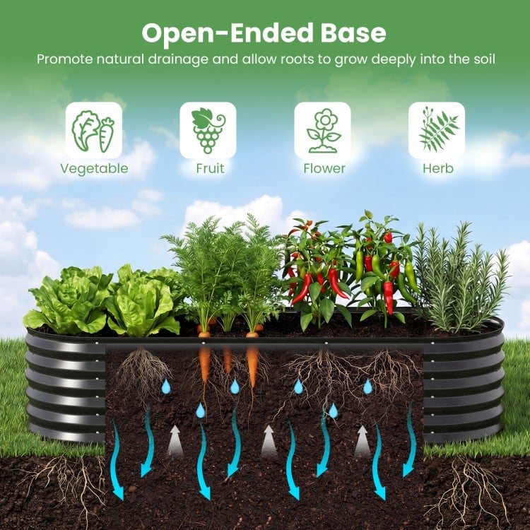 Outdoor Color Steel Raised Garden Bed with Greenhouse Cover Roll-up Window-Black