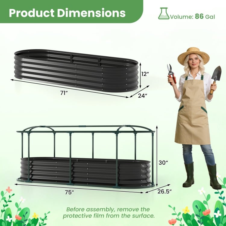 Outdoor Color Steel Raised Garden Bed with Greenhouse Cover Roll-up Window-Black