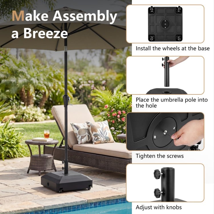 Outdoor Fillable Umbrella Base with Wheels Water Sand Weighted Umbrella Stand