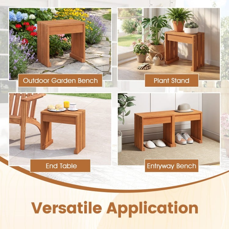 Outdoor Garden Bench Single Person Patio Backless Bench with Solid Wooden Frame