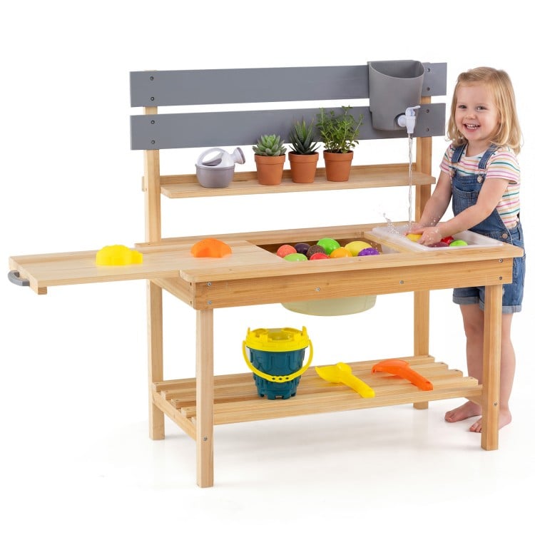Outdoor Kids Mud Kitchen with Extended Tabletop and Water Tank