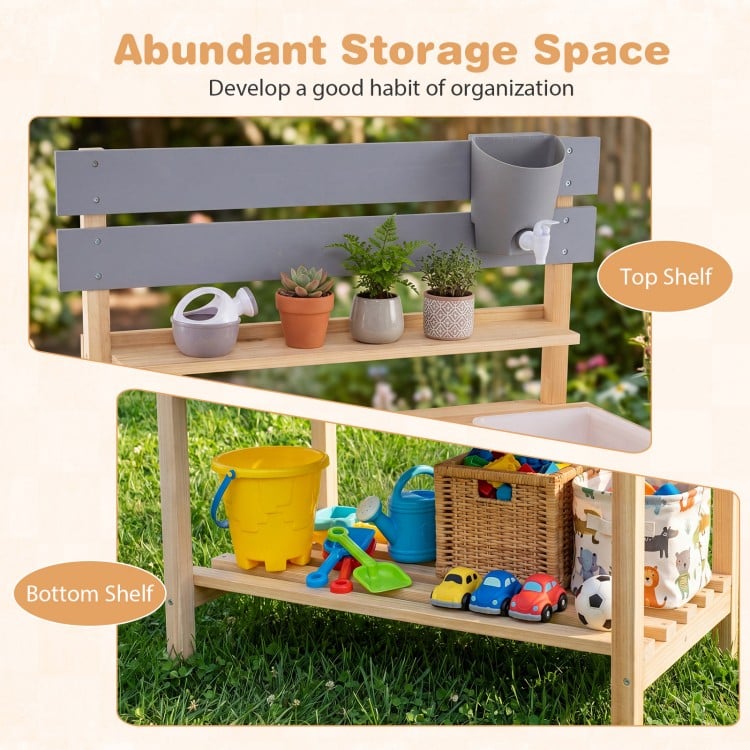 Outdoor Kids Mud Kitchen with Extended Tabletop and Water Tank