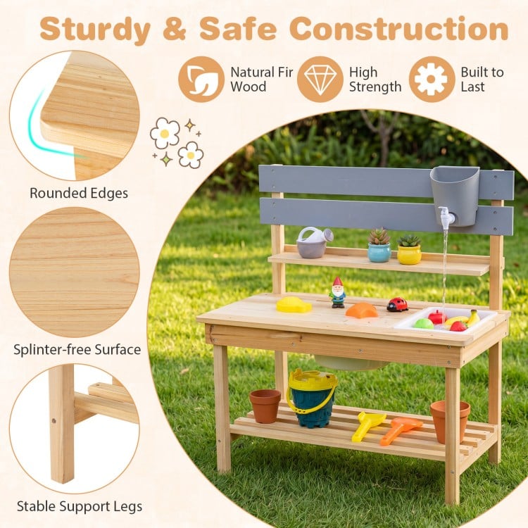 Outdoor Kids Mud Kitchen with Extended Tabletop and Water Tank