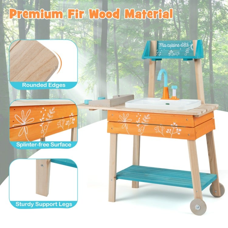 Outdoor Kids Play Kitchen Set Wooden Toy Kitchen Playset with Removable Sink