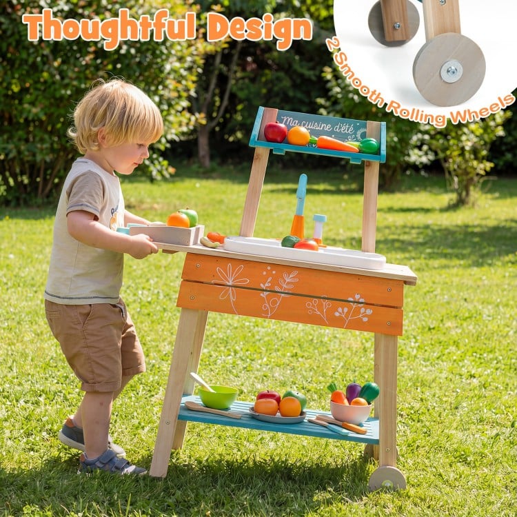 Outdoor Kids Play Kitchen Set Wooden Toy Kitchen Playset with Removable Sink